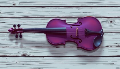 Purple Violin on White Wooden Planks Background