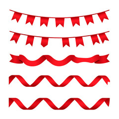 Obraz premium Red ribbon vector banner illustration design