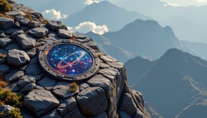 Cosmic Circle Embedded in Mountaintop Rocks Scenic View