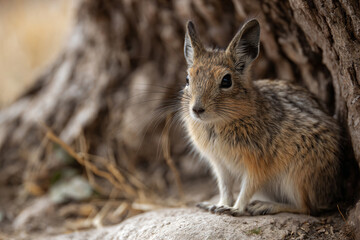 Fototapeta premium a small animal sitting on a rock near a tree