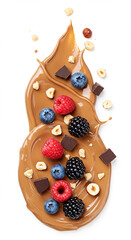 Obraz premium Chocolate cream with berries and nuts on white background