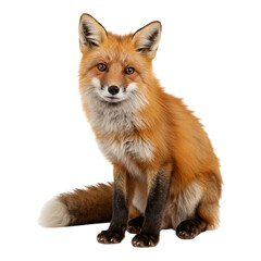 Fototapeta premium Realistic red fox sitting on white background, perfect for wildlife themes, nature education, or animal posters
