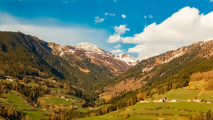 Alpine spring view at the Brenner pass road between Austria and Italy