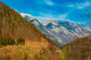 Alpine spring view at the famous castle Hohenwerfen, Werfen, Pongau, Salzburg, Austria