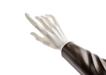 Marble statue white hand reaching out isolated on transparent or white Background