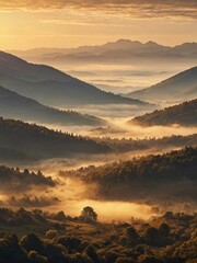 Obraz premium Golden Sunrise Illuminating Misty Mountain Peaks