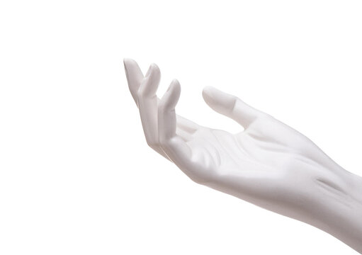 Marble statue white hand reaching out isolated on transparent or white Background