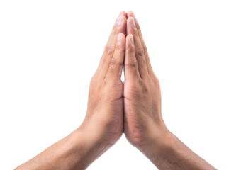 Praying hands with faith in religion and belief in God on blessing background. Power of hope isolated on transparent or white Background