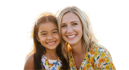Photo Portrait of a Smiling Blonde Woman and a Young Girl with a Transparent Background