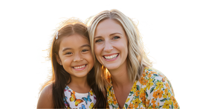 Photo Portrait of a Smiling Blonde Woman and a Young Girl with a Transparent Background