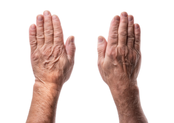 Grainy of a middle aged woman hand Isolated on Transparent or White Background
