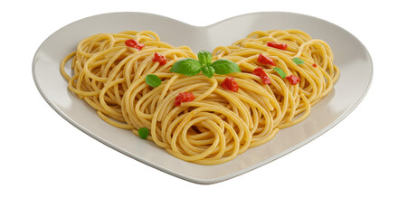 Delicious Spaghetti Pasta Arranged in Heart Shape on a White Plate Illustration