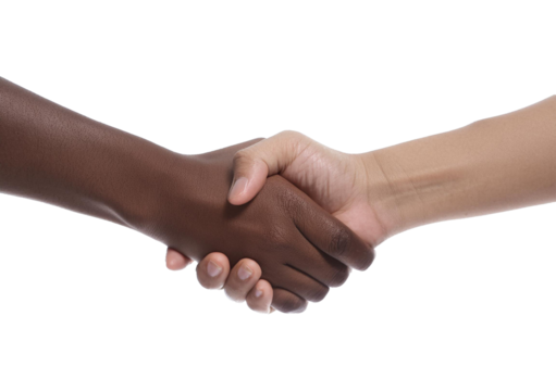 White people black people Handshake Isolated on transparent or white Background