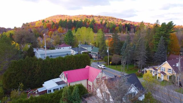 Aerial tour over city of Danville (formerly known as Asbestos), Quebec, Canada