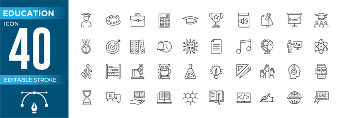 Education and Learning thin line icons set. Education, School, Learning editable stroke icons. Vector illustration