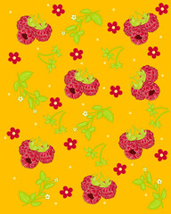 Seamless raspberry with flowers illustration for wallpaper background or wrapping