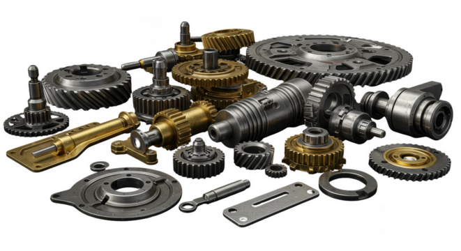 Detailed Photo of Assorted Mechanical Gears and Machine Parts