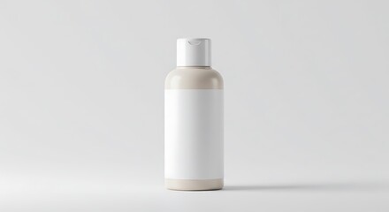 A realistic cosmetic bottle mockup with a clean white label, no font or logo, centered on a plain white background, shown from the front
