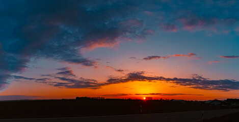 Spring sunset or sundowner view near Niederpoering, Isar, Oberpoering, Deggendorf, Bavaria, Germany