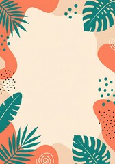 Colorful tropical leaf background with abstract shapes in orange and teal tones
