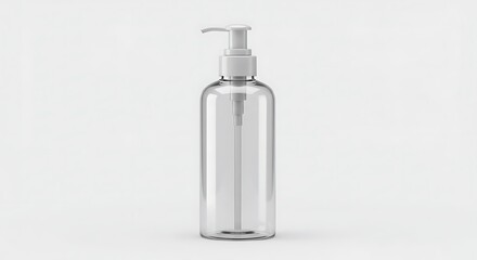 A minimal cosmetic bottle with a blank label and smooth cap, front facing view, centered on a clean white background
