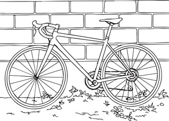 Roadbike bicycle illustration sketch without color - with background  the wall - for your template design asset - available for redrawing and coloring 