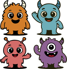 Happy Monster Characters Set – Flat Cartoon Design