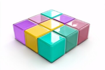 Obraz premium Sliding tile puzzle in 3D, shown on white, featuring a fun, bright plastic texture.