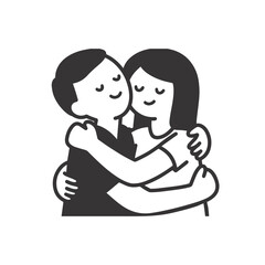 Faceless Two People Hugging – Bold Outline Emotional Moment Clipart on White Background