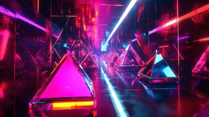 Intersecting Glowing Pyramids in a Futuristic Dimensional Realm