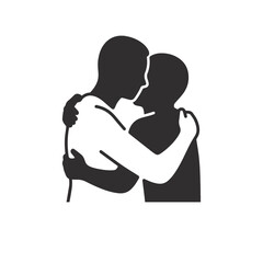 Faceless Two People Hugging – Bold Outline Emotional Moment Clipart on White Background