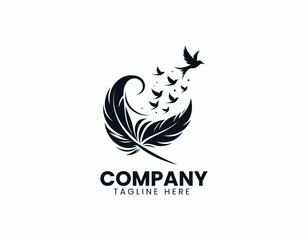 Obraz premium Elegant Black Feather Silhouette Releasing Smaller Birds Flying Vector Logo Design
