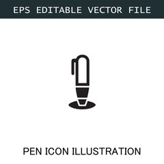 Pen Icon Logo Vector Image in Black and White for Stationery Branding and Graphic Design
