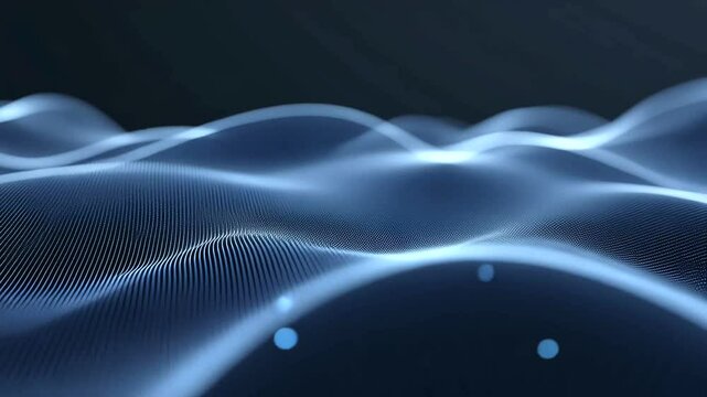 Wavy, blue-tinted surface composed of fine, closely spaced parallel lines, creating a flowing, textured digital landscape