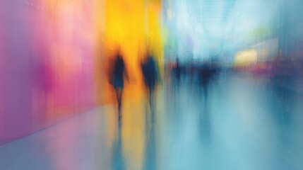 Blurred Figures in Colorful Abstract Background