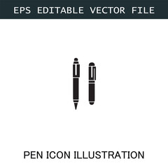 Pen Icon Logo Vector Image in Black and White for Stationery Branding and Graphic Design

