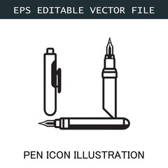 Pen Icon Logo Vector Image in Black and White for Stationery Branding and Graphic Design
