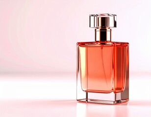 Perfume advertisement, luxury and minimalism: Transparent perfume glass bottle, smooth stone setting.