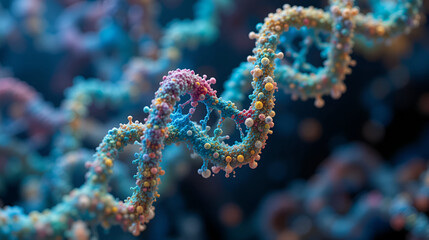 3D illustration of an enzyme molecule binding to a substrate, catalyzing a chemical reaction, with atoms and molecular bonds depicted in vibrant colors and intricate detail.
