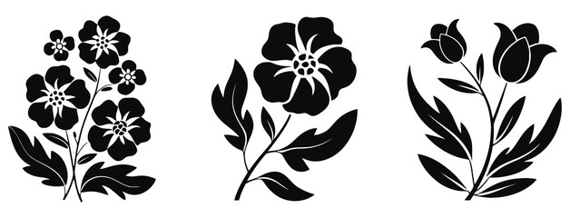 Vector black flower silhouettes on white background

