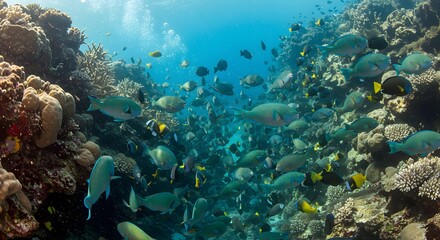 Colorful reef fish in coral garden