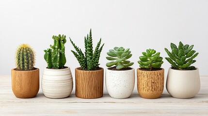 Obraz premium Assorted succulents and cacti in decorative pots.