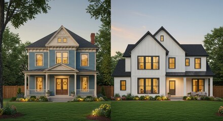 Two Story Houses with Traditional and Modern Style