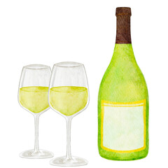 ワイン　白ワイン　飲み物　水彩　イラスト