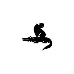 vector illustration of friendship between capybara and crocodile