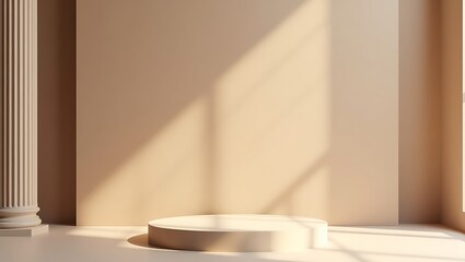 Fototapeta premium Minimalist scene with podium and column in soft light for product display