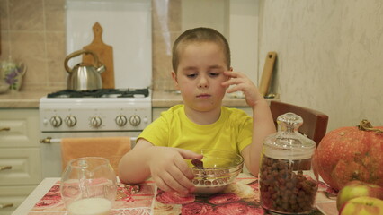 A Happy Child Enjoying a Delicious Breakfast at Home, Creating Joyful Morning Moments