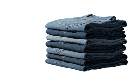 Folded Denim Jeans Stack Isolated On Transparent Background Photo