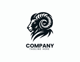 Powerful Ram Head Illustration with Prominent Horns and Sharp Eyes Vector Logo Design