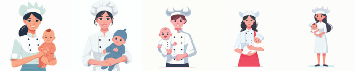 vector female chef holding baby